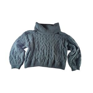 Moon & Madison Womens Turtleneck Cable Knit Pullover Sweater Teal Green‎ Small